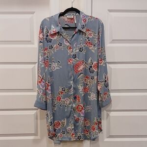 Josie By Josie Natori Blue Floral Sleep Shirt Dress Size Large